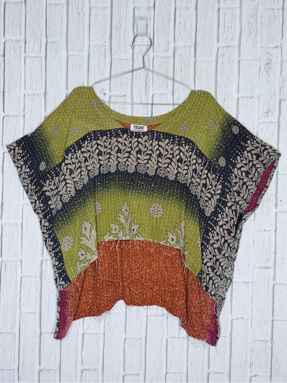 🌿 Shes1Oak Kantha Hi Low Raw Hem Top One Size 100% Cotton Boho